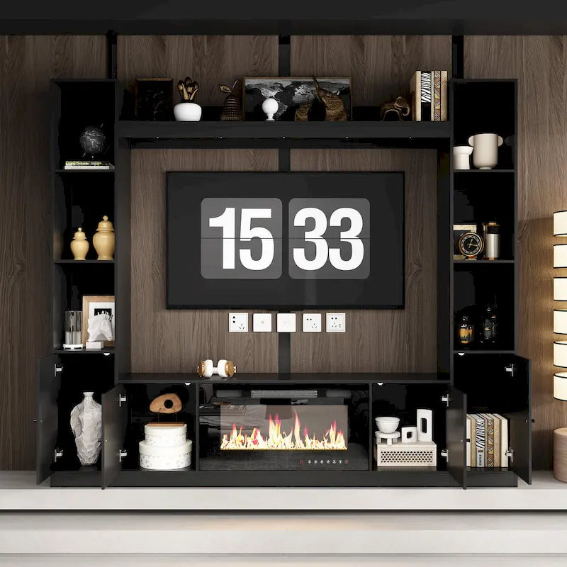 Entertainment Center with Electric Fireplace - 81W - White or Black
