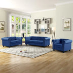 Classic Tufted Velvet Upholstered Chesterfield Club Chair Loveseat Sofa 3 Pieces with Nailhead for Living Room by Morden Fort