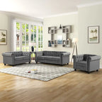 Classic Tufted Velvet Upholstered Chesterfield Club Chair Loveseat Sofa 3 Pieces with Nailhead for Living Room by Morden Fort
