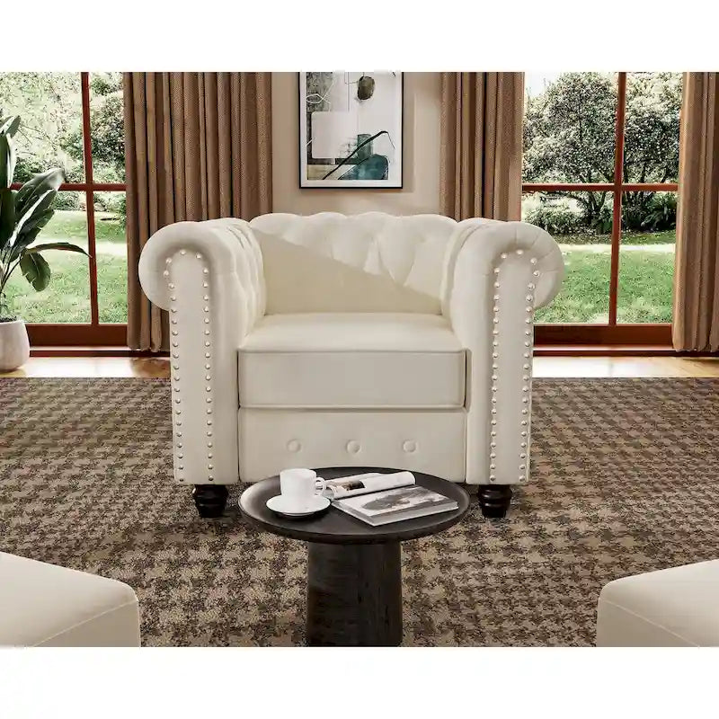 Classic Tufted Velvet Upholstered Chesterfield Club Chair Loveseat Sofa 3 Pieces with Nailhead for Living Room by Morden Fort