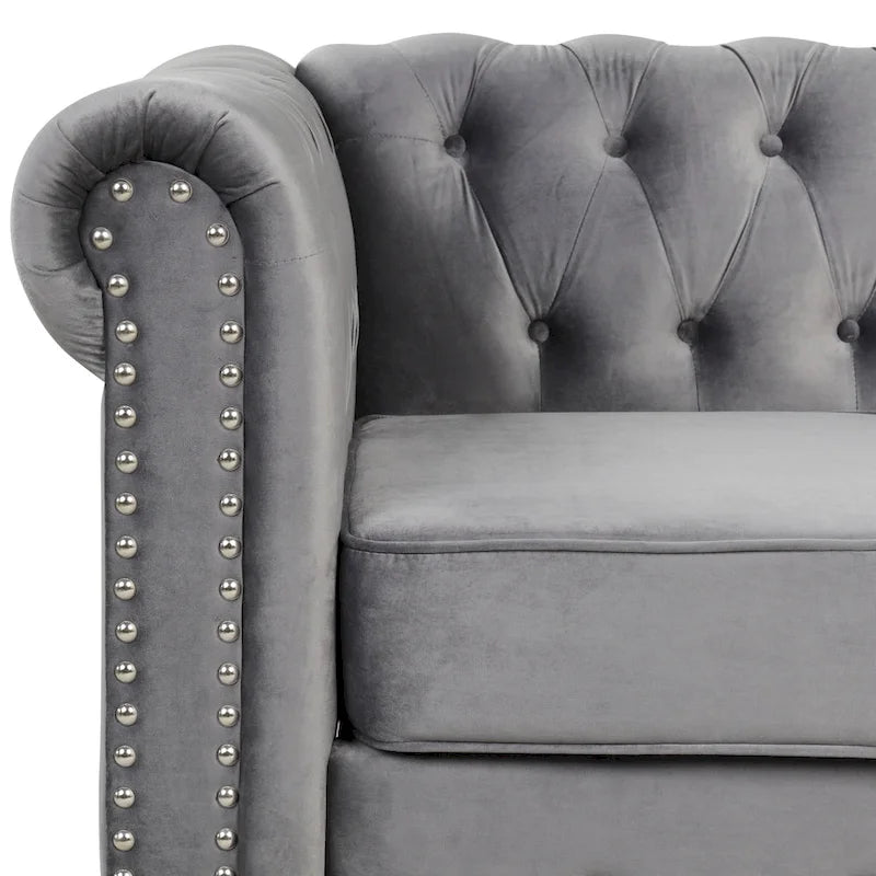 Classic Tufted Velvet Upholstered Chesterfield Club Chair Loveseat Sofa 3 Pieces with Nailhead for Living Room by Morden Fort