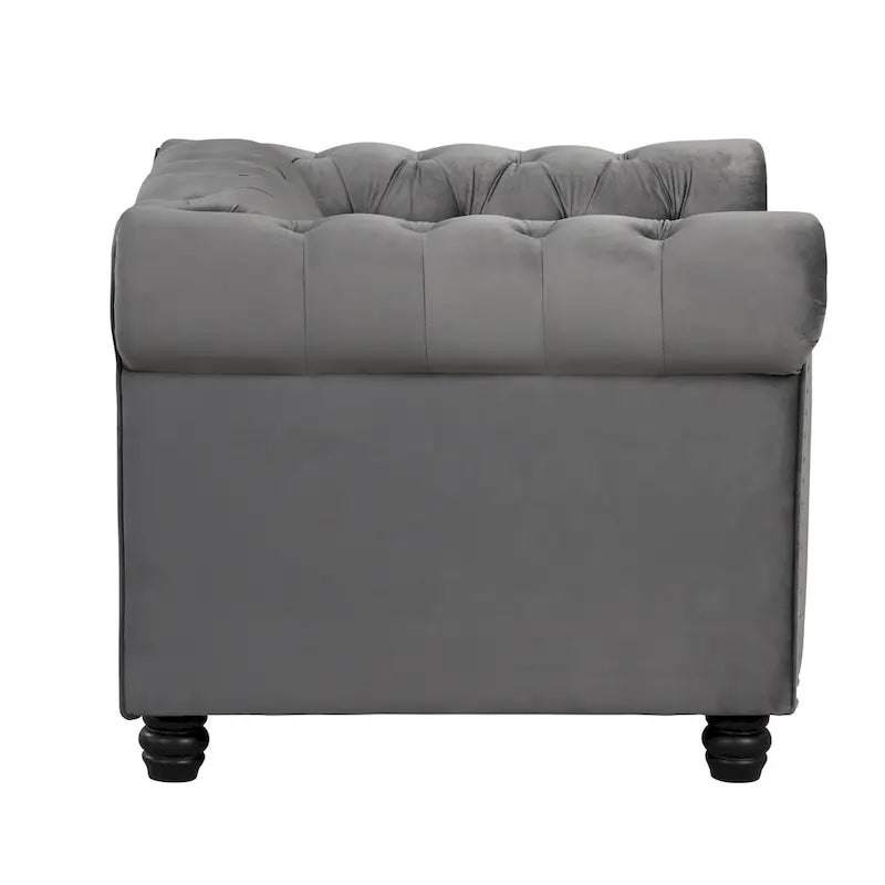 Classic Tufted Velvet Upholstered Chesterfield Club Chair Loveseat Sofa 3 Pieces with Nailhead for Living Room by Morden Fort