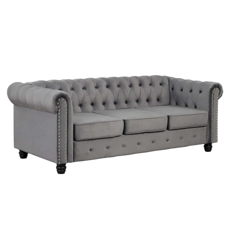 Classic Tufted Velvet Upholstered Chesterfield Club Chair Loveseat Sofa 3 Pieces with Nailhead for Living Room by Morden Fort