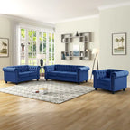 Classic Tufted Velvet Upholstered Chesterfield Club Chair Loveseat Sofa 3 Pieces with Nailhead for Living Room by Morden Fort