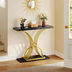 Moasis 39 Faux Marble Console Sofa Table Geometric Gold Base for Entryway