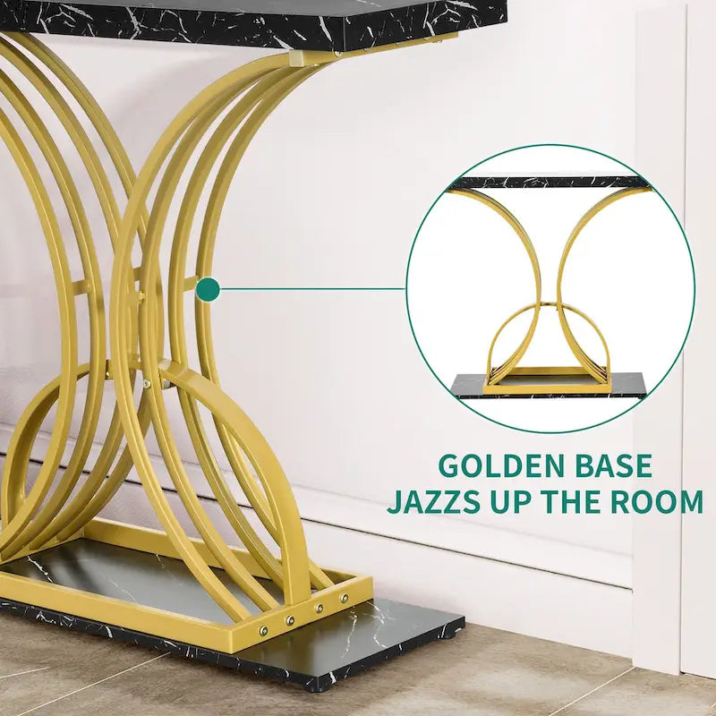 Moasis 39 Faux Marble Console Sofa Table Geometric Gold Base for Entryway