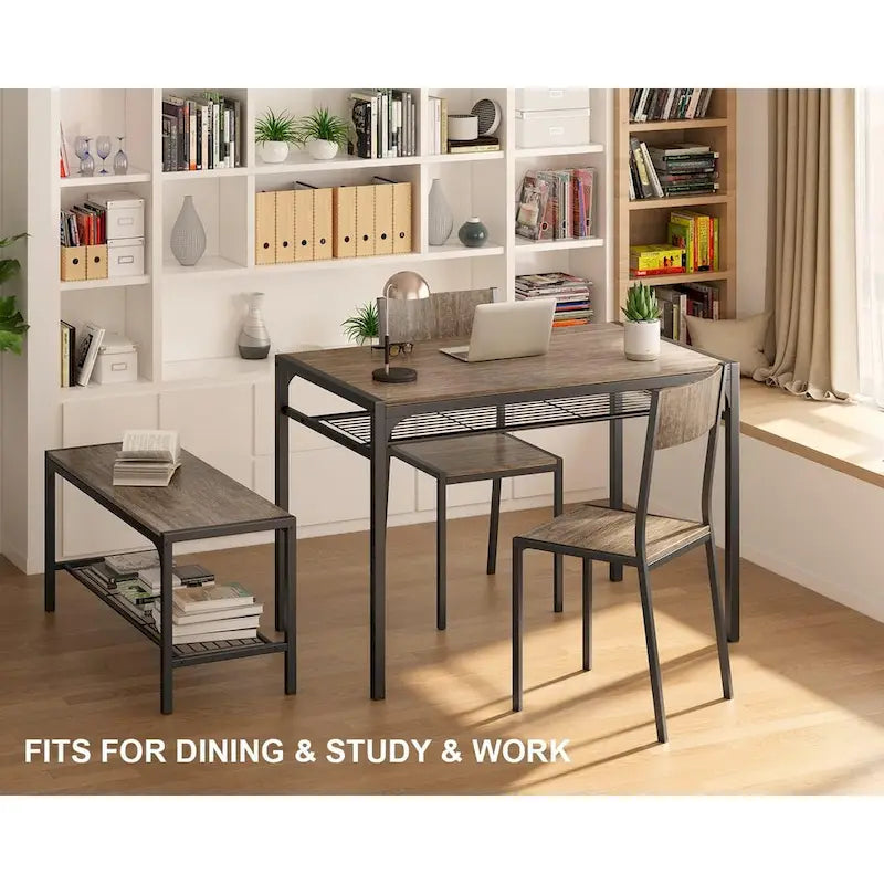 4 Piece Kitchen Dining Table with 2 Chair and Bench for Small Space