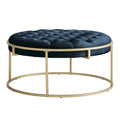 Perdita Gold Finish Velvet Round Tufted Ottoman by  Bold