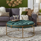 Perdita Gold Finish Velvet Round Tufted Ottoman by  Bold