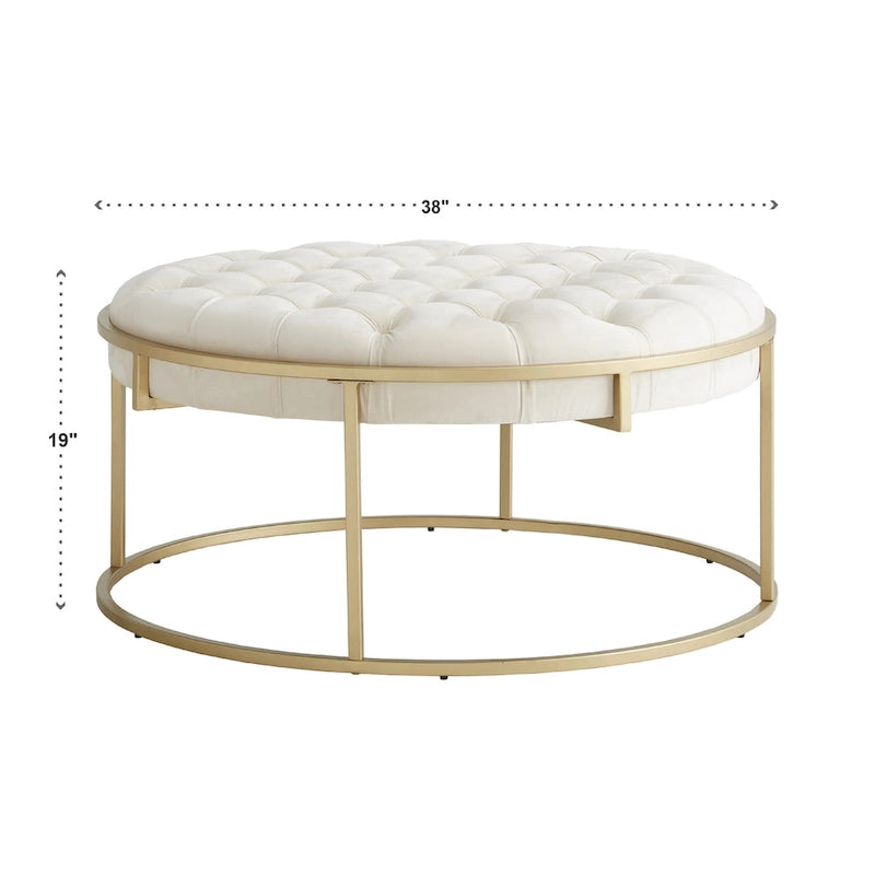 Perdita Gold Finish Velvet Round Tufted Ottoman by  Bold