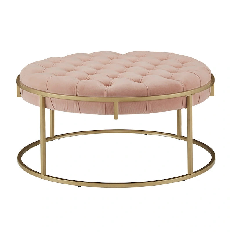 Perdita Gold Finish Velvet Round Tufted Ottoman by  Bold