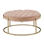 Perdita Gold Finish Velvet Round Tufted Ottoman by  Bold