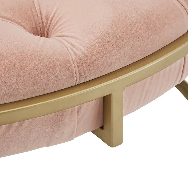 Perdita Gold Finish Velvet Round Tufted Ottoman by  Bold