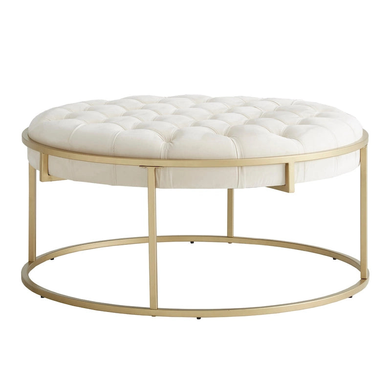 Perdita Gold Finish Velvet Round Tufted Ottoman by  Bold