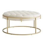 Perdita Gold Finish Velvet Round Tufted Ottoman by  Bold