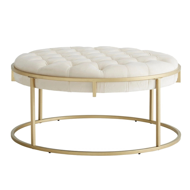 Perdita Gold Finish Velvet Round Tufted Ottoman by  Bold