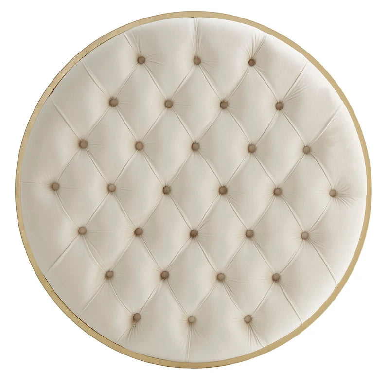 Perdita Gold Finish Velvet Round Tufted Ottoman by  Bold