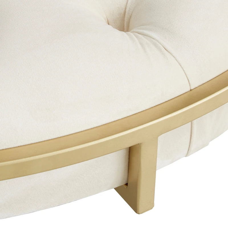 Perdita Gold Finish Velvet Round Tufted Ottoman by  Bold