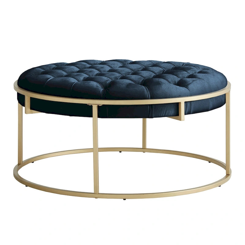 Perdita Gold Finish Velvet Round Tufted Ottoman by  Bold