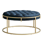 Perdita Gold Finish Velvet Round Tufted Ottoman by  Bold