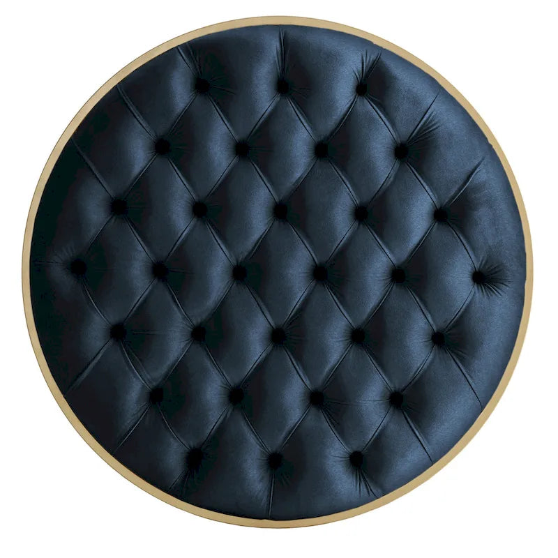 Perdita Gold Finish Velvet Round Tufted Ottoman by  Bold
