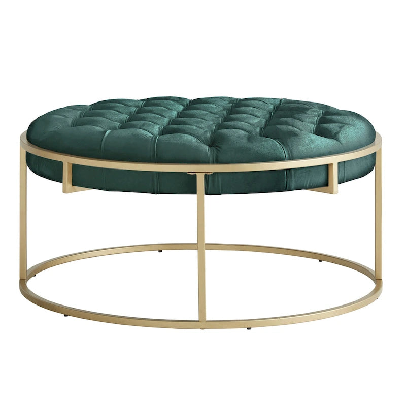 Perdita Gold Finish Velvet Round Tufted Ottoman by  Bold