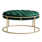 Perdita Gold Finish Velvet Round Tufted Ottoman by  Bold