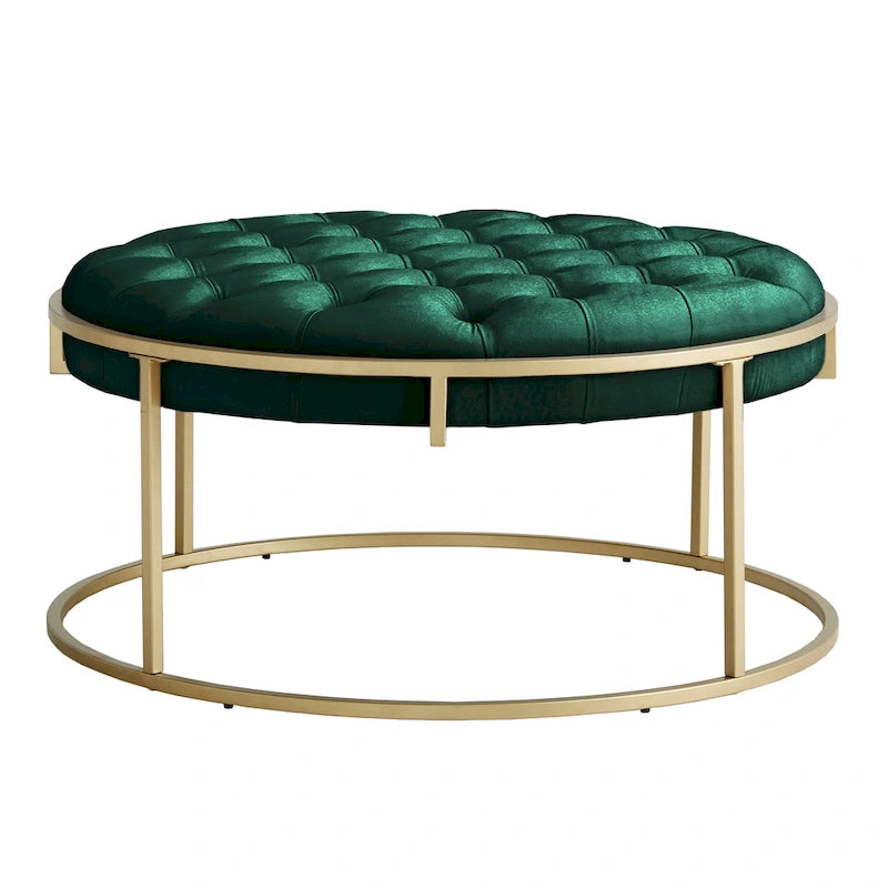 Perdita Gold Finish Velvet Round Tufted Ottoman by  Bold