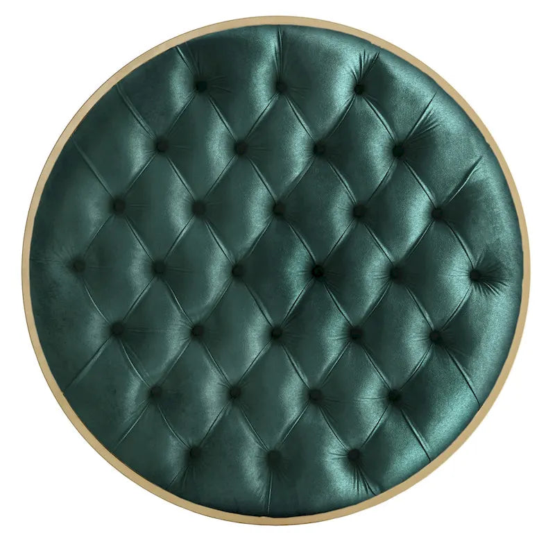 Perdita Gold Finish Velvet Round Tufted Ottoman by  Bold