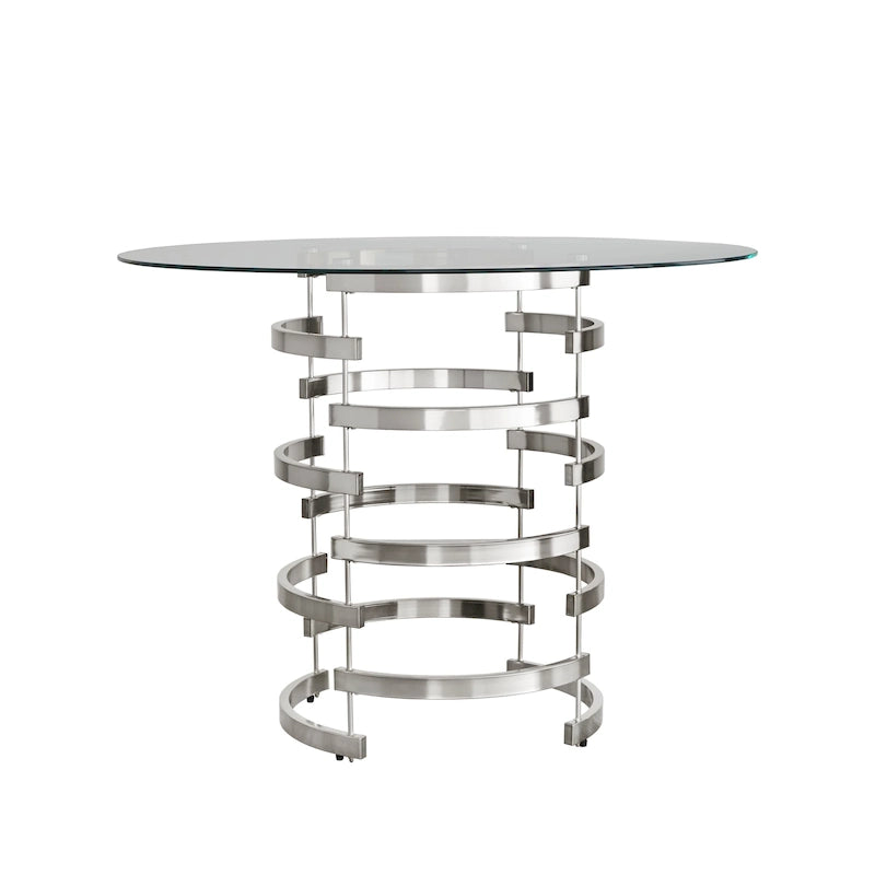 Nova Round Glass Top Vortex Iron Base Counter Height Table by  Bold
