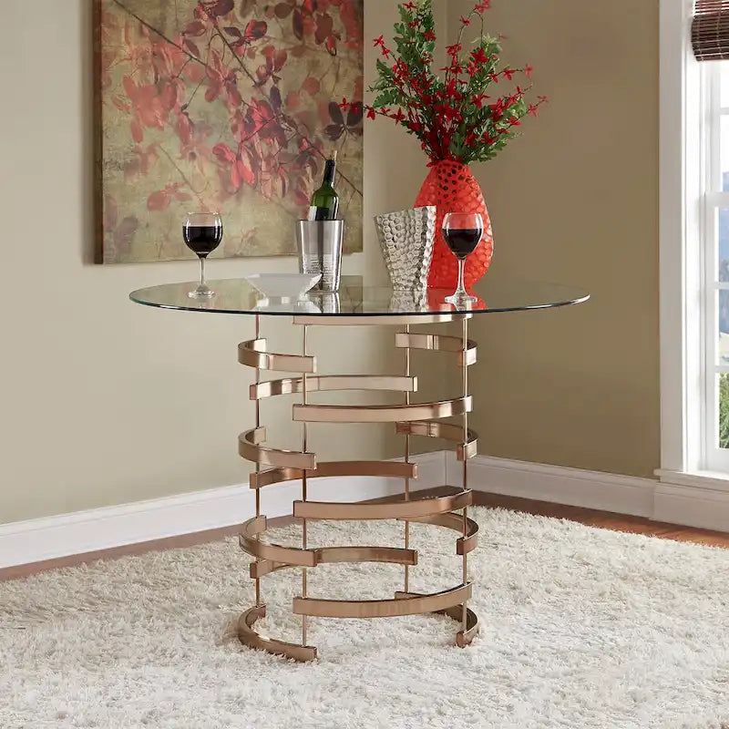 Nova Round Glass Top Vortex Iron Base Counter Height Table by  Bold