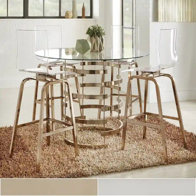 Nova Round Glass Top Vortex Iron Base Counter Height Table by  Bold