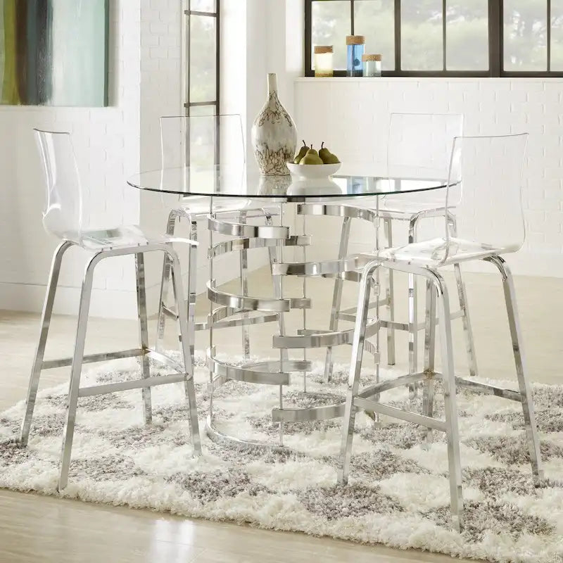 Nova Round Glass Top Vortex Iron Base Counter Height Table by  Bold