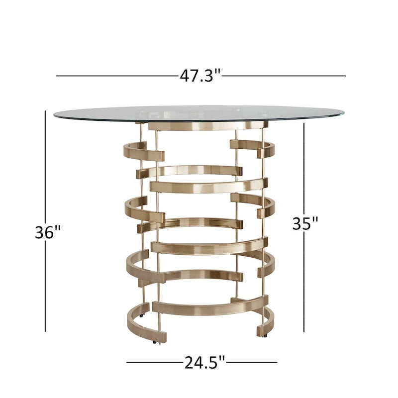 Nova Round Glass Top Vortex Iron Base Counter Height Table by  Bold