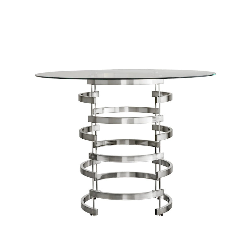 Nova Round Glass Top Vortex Iron Base Counter Height Table by  Bold