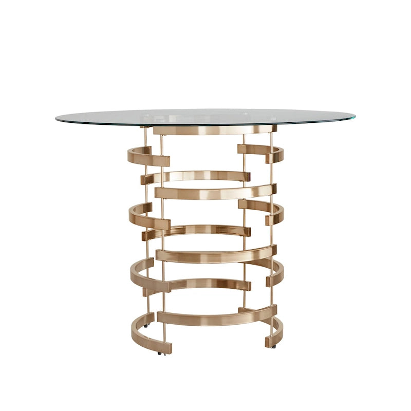 Nova Round Glass Top Vortex Iron Base Counter Height Table by  Bold