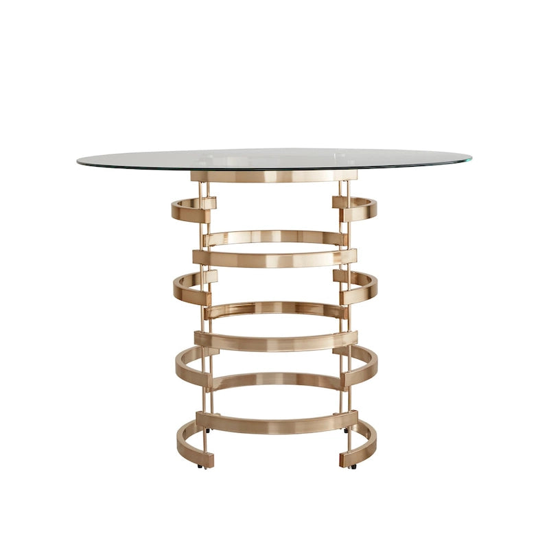 Nova Round Glass Top Vortex Iron Base Counter Height Table by  Bold