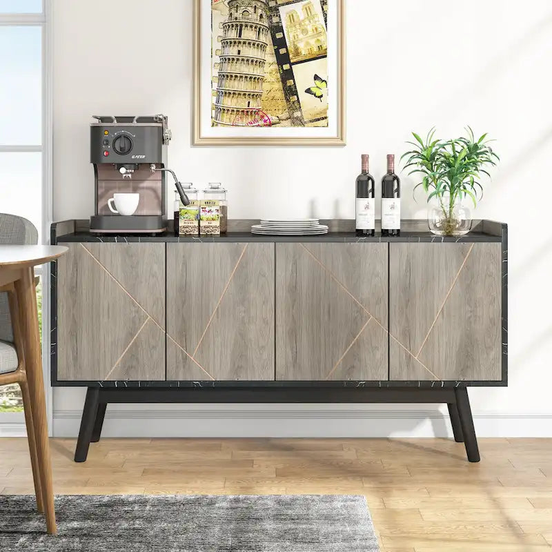 55 Black Buffet Cabinet Kitchen Sideboard Storage Cabinet with Storage