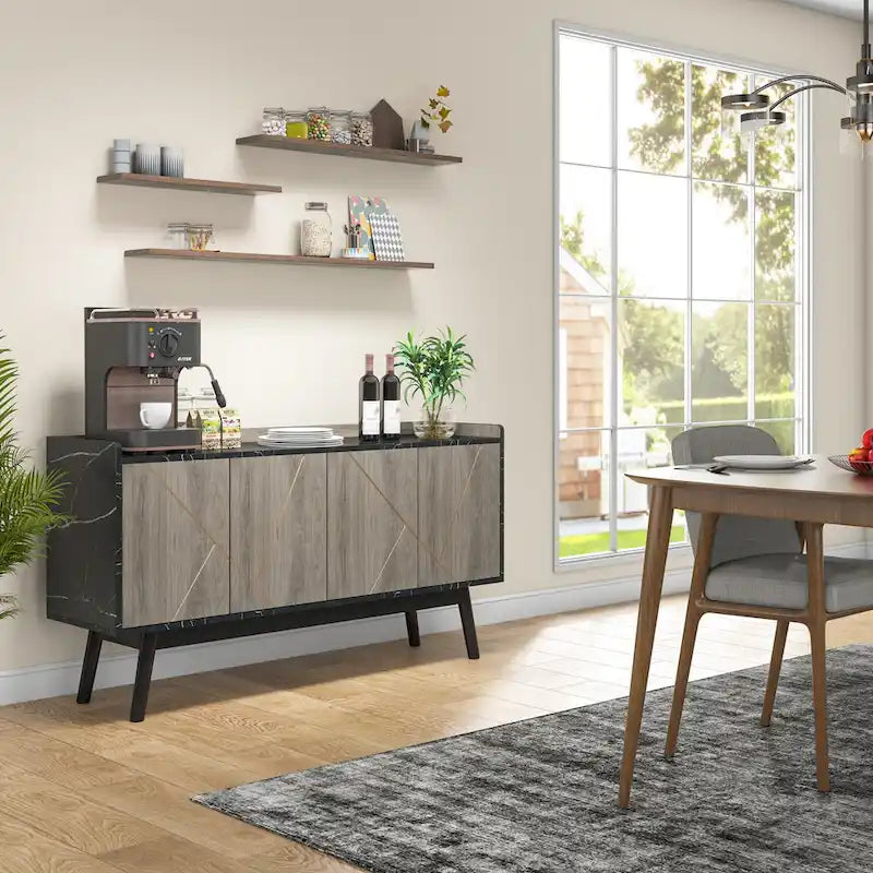 55 Black Buffet Cabinet Kitchen Sideboard Storage Cabinet with Storage