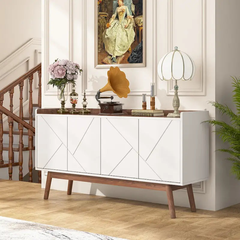 55 Black Buffet Cabinet Kitchen Sideboard Storage Cabinet with Storage