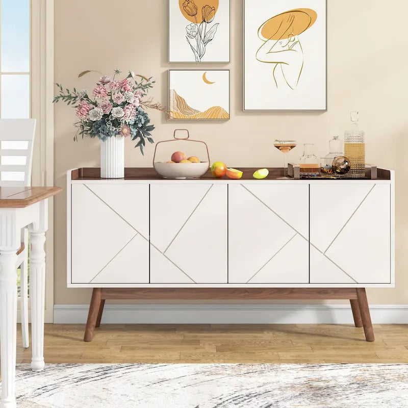 55 Black Buffet Cabinet Kitchen Sideboard Storage Cabinet with Storage