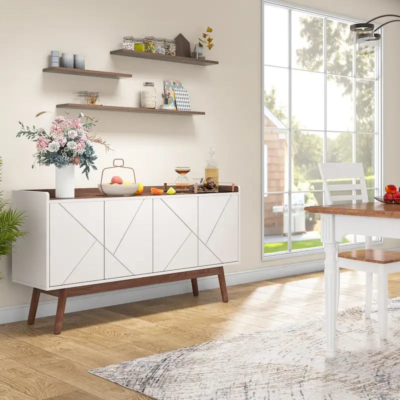 55 Black Buffet Cabinet Kitchen Sideboard Storage Cabinet with Storage