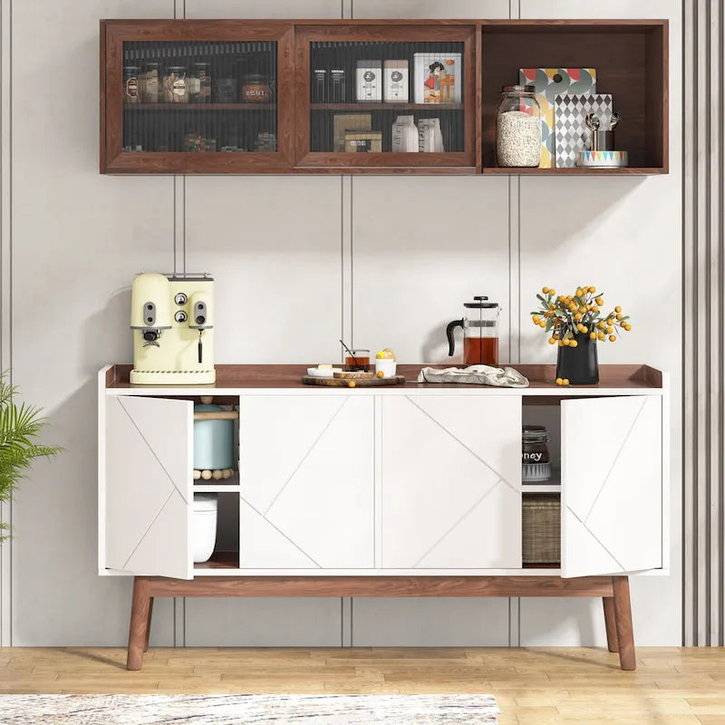 55 Black Buffet Cabinet Kitchen Sideboard Storage Cabinet with Storage