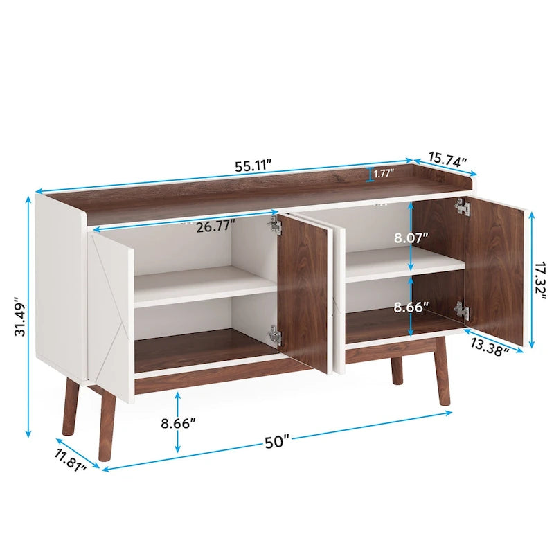 55 Black Buffet Cabinet Kitchen Sideboard Storage Cabinet with Storage
