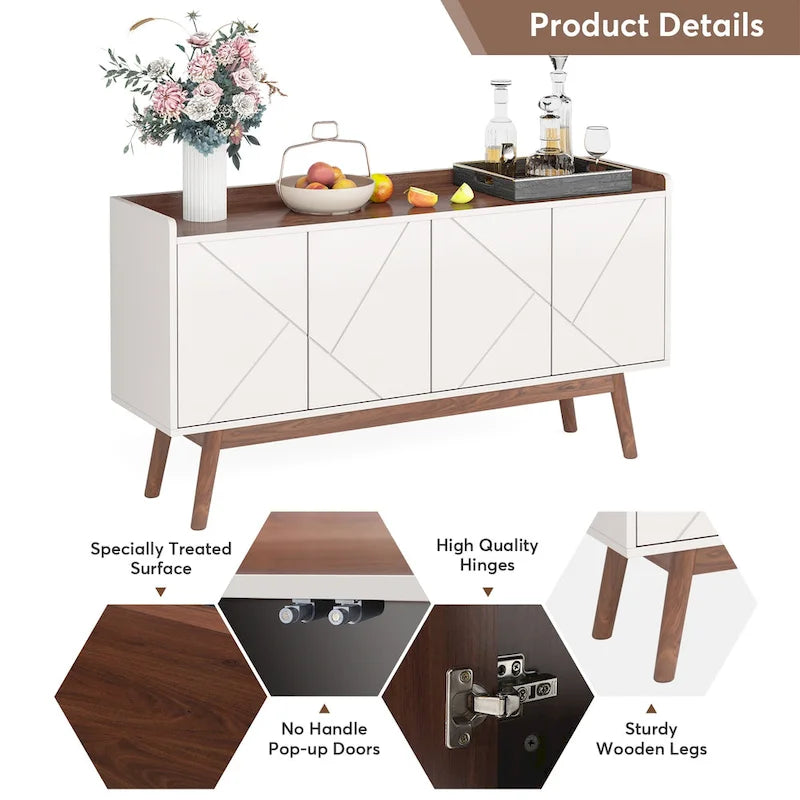 55 Black Buffet Cabinet Kitchen Sideboard Storage Cabinet with Storage