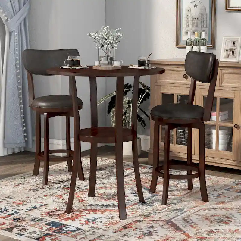 Irvi Traditional Rubberwood 3-Piece Barstool Counter Height Dining Set by