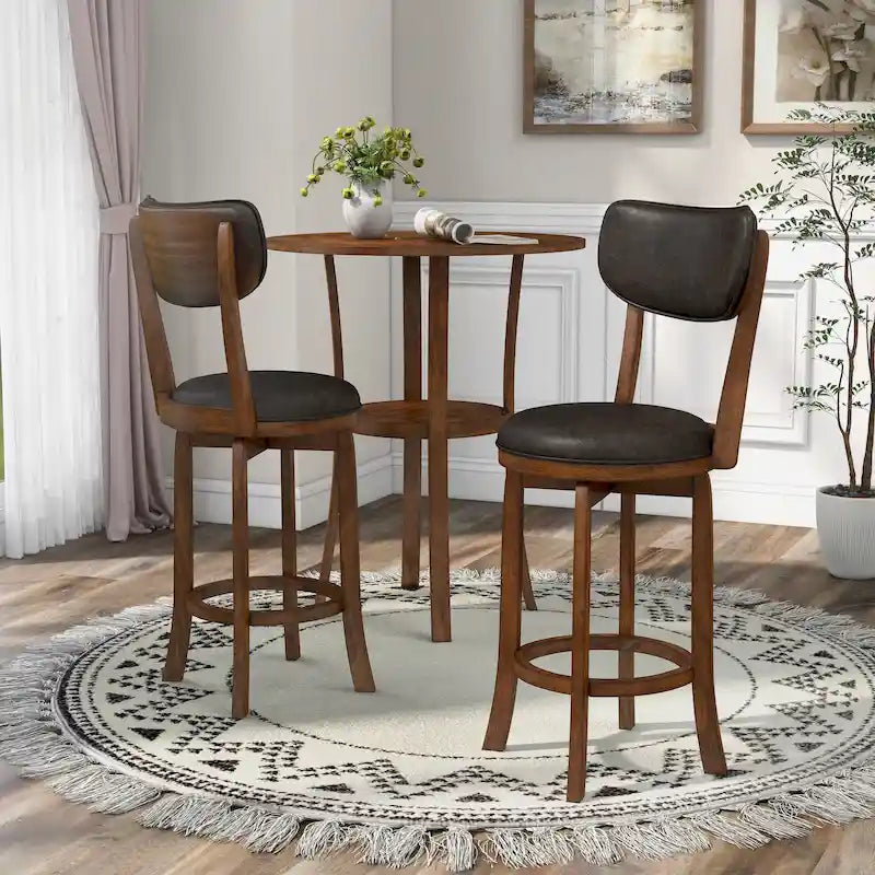 Irvi Traditional Rubberwood 3-Piece Barstool Counter Height Dining Set by
