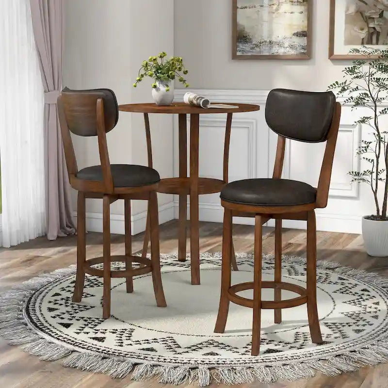 Irvi Traditional Rubberwood 3-Piece Barstool Counter Height Dining Set by 
