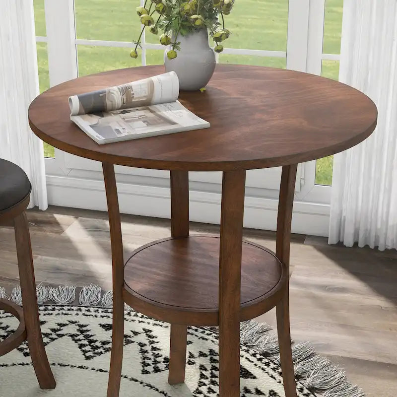 Irvi Traditional Rubberwood 3-Piece Barstool Counter Height Dining Set by
