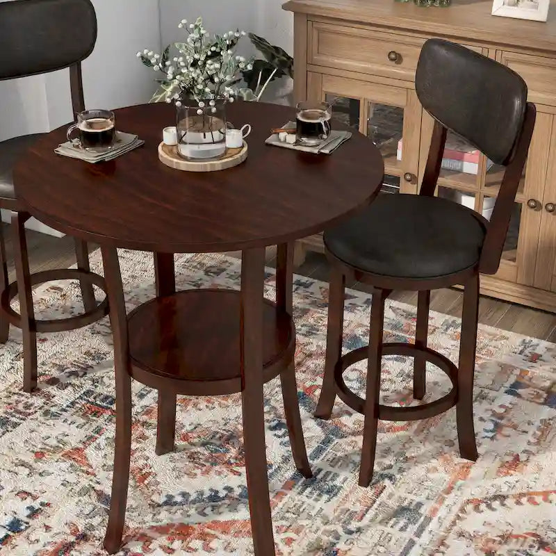 Irvi Traditional Rubberwood 3-Piece Barstool Counter Height Dining Set by